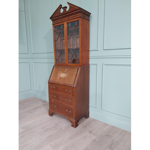 347 - Edwardian mahogany bureau bookcase with two astral glazed doors, over fitted interior and three long... 