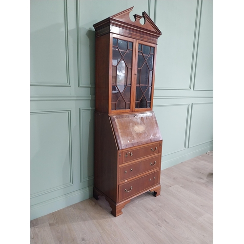 347 - Edwardian mahogany bureau bookcase with two astral glazed doors, over fitted interior and three long... 