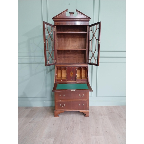 347 - Edwardian mahogany bureau bookcase with two astral glazed doors, over fitted interior and three long... 