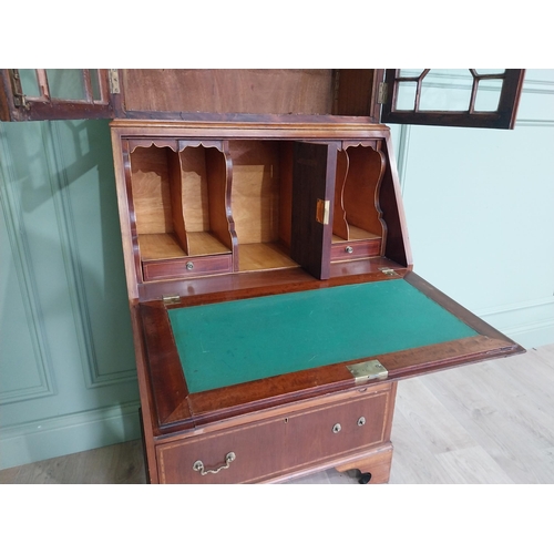 347 - Edwardian mahogany bureau bookcase with two astral glazed doors, over fitted interior and three long... 