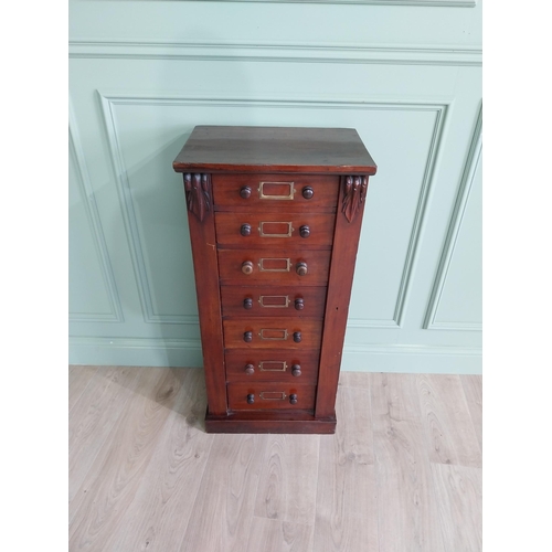 354 - 19th C. mahogany Wellington chest of drawers {100 cm H x 47 cm W x 33 cm D}.