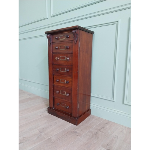354 - 19th C. mahogany Wellington chest of drawers {100 cm H x 47 cm W x 33 cm D}.