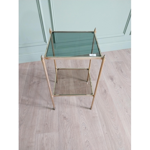 357 - Pair of good quality brass lamp tables with inset glass panels {64 cm H x 35 cm W x 35 cm D}.
