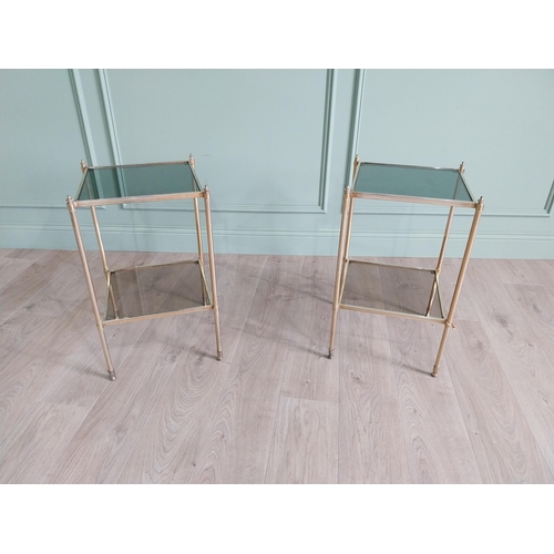 357 - Pair of good quality brass lamp tables with inset glass panels {64 cm H x 35 cm W x 35 cm D}.