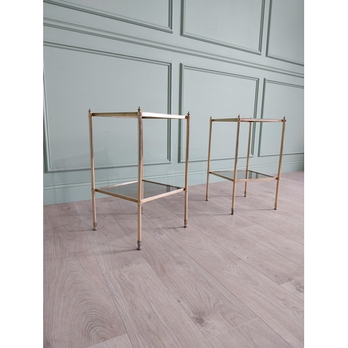 357 - Pair of good quality brass lamp tables with inset glass panels {64 cm H x 35 cm W x 35 cm D}.