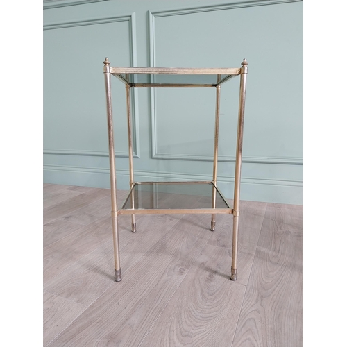 357 - Pair of good quality brass lamp tables with inset glass panels {64 cm H x 35 cm W x 35 cm D}.