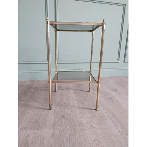 357 - Pair of good quality brass lamp tables with inset glass panels {64 cm H x 35 cm W x 35 cm D}.