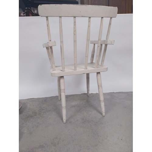 38 - Early 20th C. painted pine hedge chair raised on turned legs {91 cm H x 64 cm W x 55 cm D}.