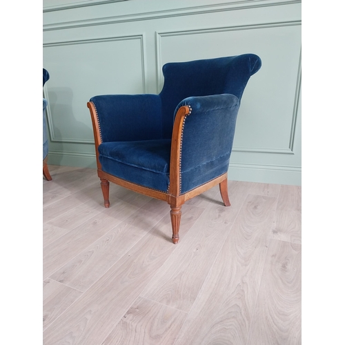 4 - Pair of 19th C. French satinwood and velvet upholstered chairs {86 cm H x 78 cm W x 72 cm D}.