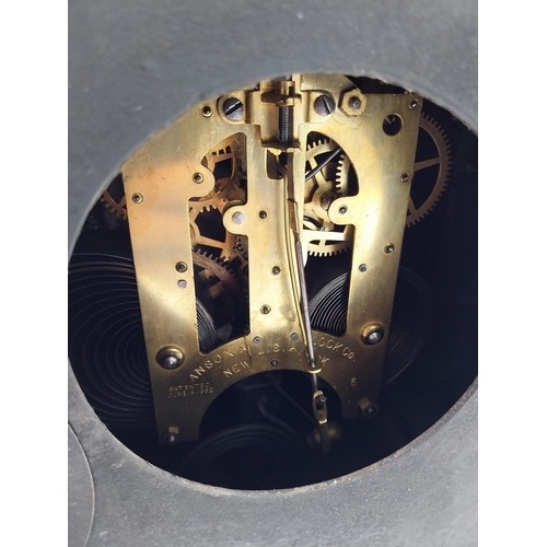 414 - Two 19th C. slate mantle clocks with enamel dials {30 cm H x 38 cm W x 16 cm D and 28 cm H x 29 cm W... 