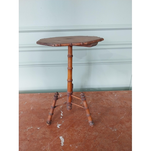 428 - Early 20th C. bamboo and walnut veneered apprentice wine table {43 cm H x 27 cm Dia.}.