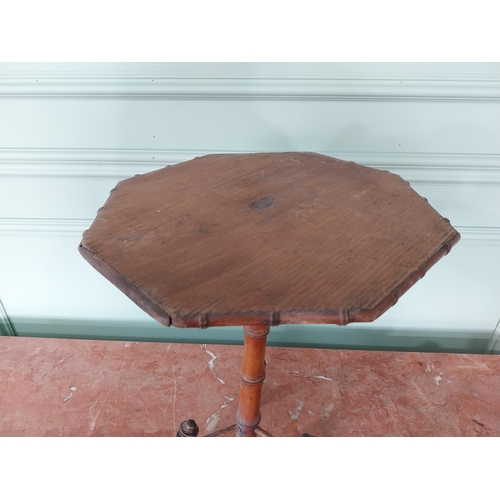 428 - Early 20th C. bamboo and walnut veneered apprentice wine table {43 cm H x 27 cm Dia.}.