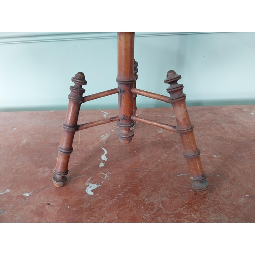 428 - Early 20th C. bamboo and walnut veneered apprentice wine table {43 cm H x 27 cm Dia.}.