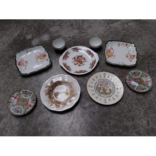 437 - Seven ceramic plates and two small Arklow pottery bowls.