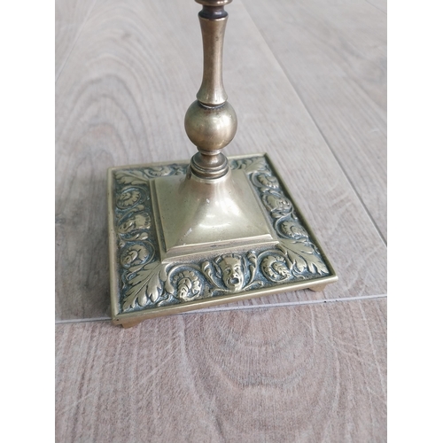 438 - Pair of decorative brass candlesticks in the Georgian style {17 cm H x 8 cm W x 8 cm D}.