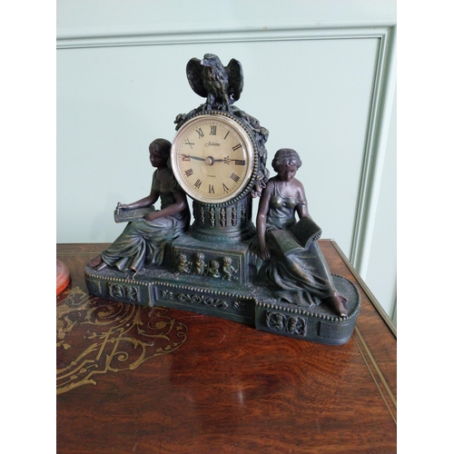 439 - Resin mantle clock decorated with Grecian ladies and a resin model of a Racing Horse {22 cm H x 30 c... 