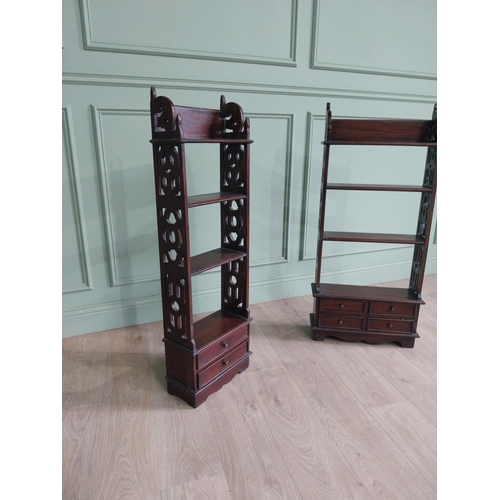 441 - Two mahogany wall hanging cabinets in the Victorian style {111 cm H x 50 cm W x 16 cm D and 111 cm H... 