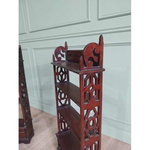 441 - Two mahogany wall hanging cabinets in the Victorian style {111 cm H x 50 cm W x 16 cm D and 111 cm H... 