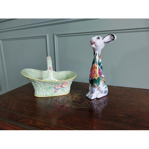 450 - Early 20th C. ceramic vase and model of a Rabbit {17 cm H x 25 cm W x 18 cm D and 24 cm H x 14 cm W ... 