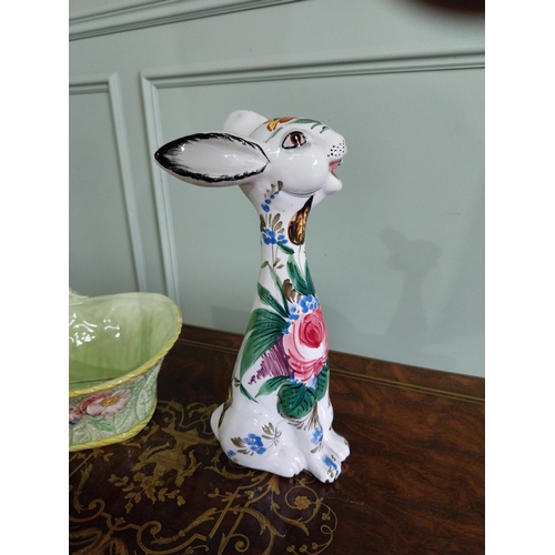 450 - Early 20th C. ceramic vase and model of a Rabbit {17 cm H x 25 cm W x 18 cm D and 24 cm H x 14 cm W ... 