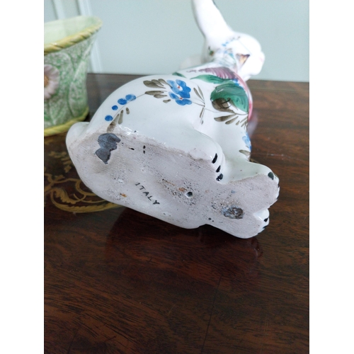 450 - Early 20th C. ceramic vase and model of a Rabbit {17 cm H x 25 cm W x 18 cm D and 24 cm H x 14 cm W ... 