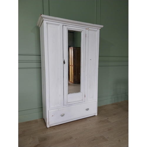 451 - Late 19th C. painted pine robe with single mirrored door above a single long drawer {189 cm H x 120 ... 