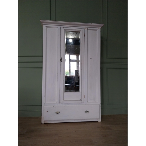 451 - Late 19th C. painted pine robe with single mirrored door above a single long drawer {189 cm H x 120 ... 