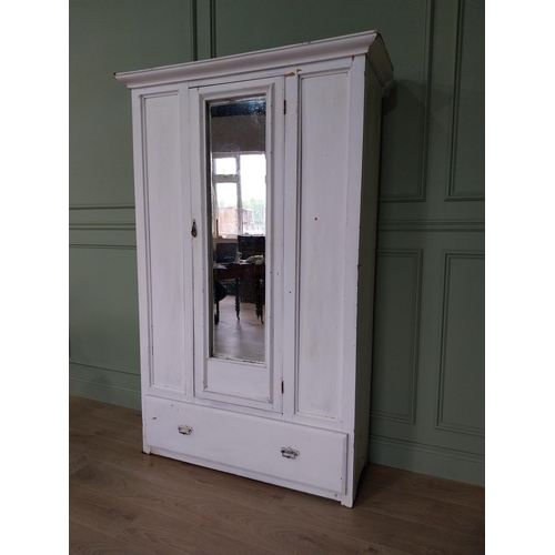 451 - Late 19th C. painted pine robe with single mirrored door above a single long drawer {189 cm H x 120 ... 