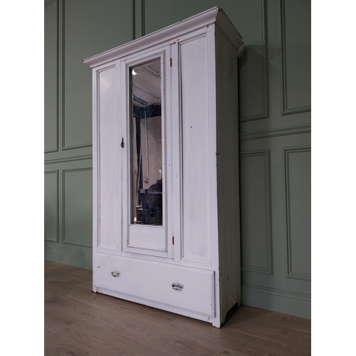 451 - Late 19th C. painted pine robe with single mirrored door above a single long drawer {189 cm H x 120 ... 