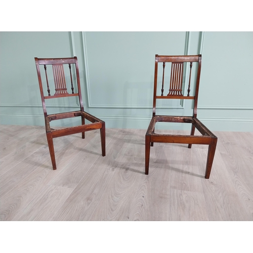 454 - Pair of Edwardian satinwood inlaid bedroom chairs raised on square tapered legs {76 cm H x 42 cm W x... 