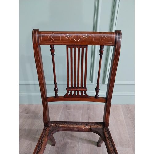 454 - Pair of Edwardian satinwood inlaid bedroom chairs raised on square tapered legs {76 cm H x 42 cm W x... 
