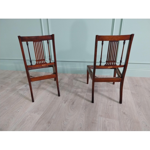 454 - Pair of Edwardian satinwood inlaid bedroom chairs raised on square tapered legs {76 cm H x 42 cm W x... 