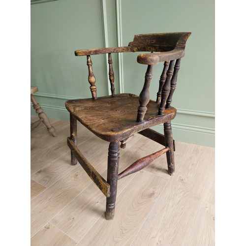 457 - Two early 20th C. ash and elm smokers bow in need of restoration {80 cm H x 70 cm W x 61 cm D and 77... 