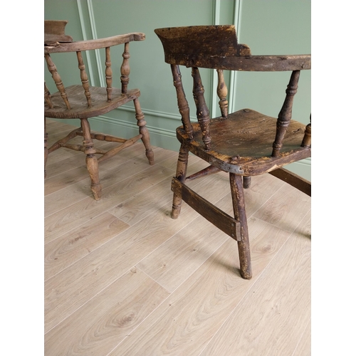 457 - Two early 20th C. ash and elm smokers bow in need of restoration {80 cm H x 70 cm W x 61 cm D and 77... 