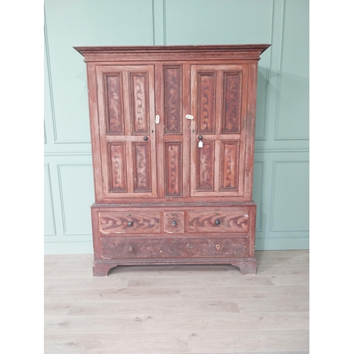 46 - 19th C. Irish painted pine pantry cupboard with panelled doors above three short drawers and one lon... 