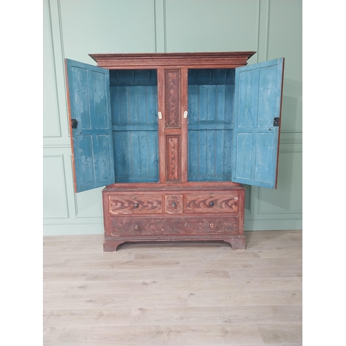 46 - 19th C. Irish painted pine pantry cupboard with panelled doors above three short drawers and one lon... 