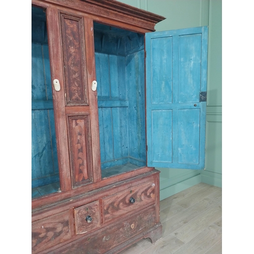 46 - 19th C. Irish painted pine pantry cupboard with panelled doors above three short drawers and one lon... 