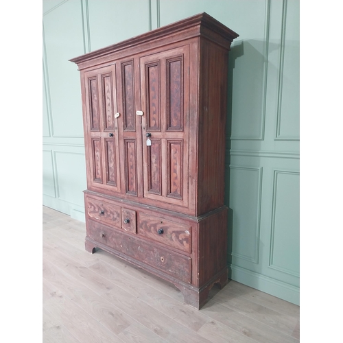 46 - 19th C. Irish painted pine pantry cupboard with panelled doors above three short drawers and one lon... 