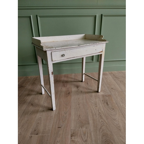 471 - 19th C. painted pine table with gallery and single drawer in the frieze raised on square tapered leg... 