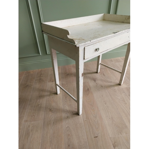 471 - 19th C. painted pine table with gallery and single drawer in the frieze raised on square tapered leg... 