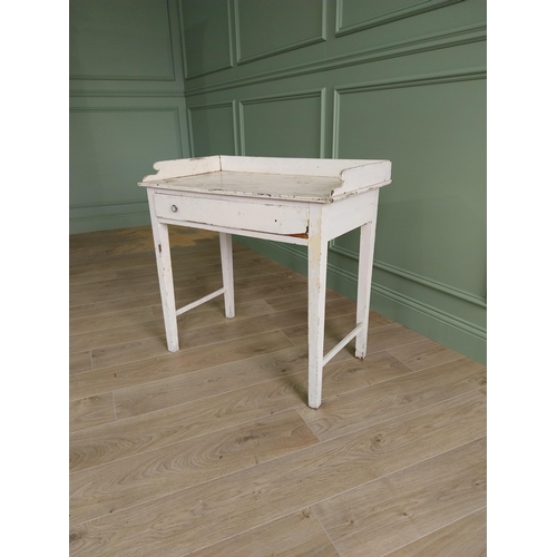 471 - 19th C. painted pine table with gallery and single drawer in the frieze raised on square tapered leg... 