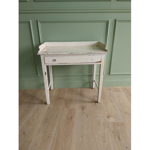 471 - 19th C. painted pine table with gallery and single drawer in the frieze raised on square tapered leg... 