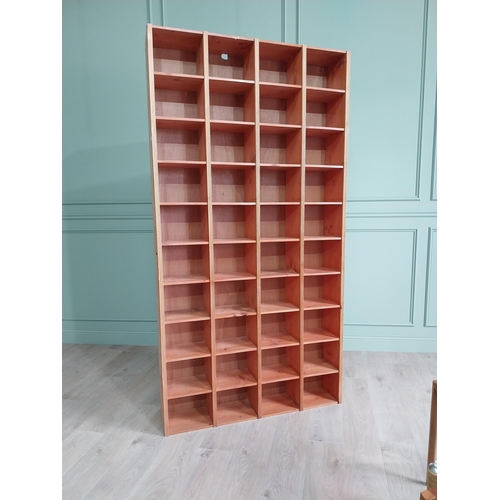 475 - Pine bank of pigeon holes {214 cm H x 112 cm W x 24 cm D}.