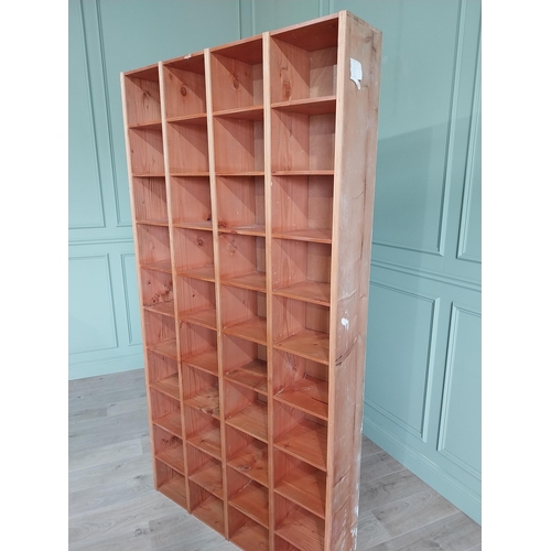 475 - Pine bank of pigeon holes {214 cm H x 112 cm W x 24 cm D}.