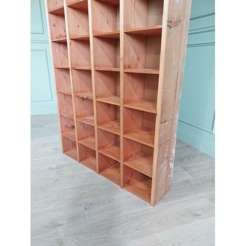 475 - Pine bank of pigeon holes {214 cm H x 112 cm W x 24 cm D}.