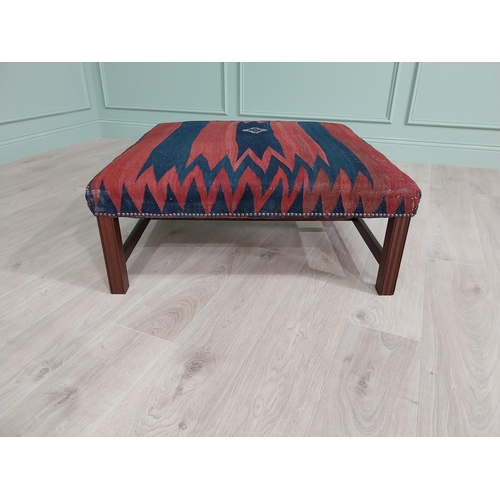 48 - Good quality mahogany centre stool with Kiln rug upholstered seat raised on square legs in the Georg... 