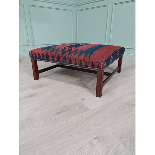 48 - Good quality mahogany centre stool with Kiln rug upholstered seat raised on square legs in the Georg... 