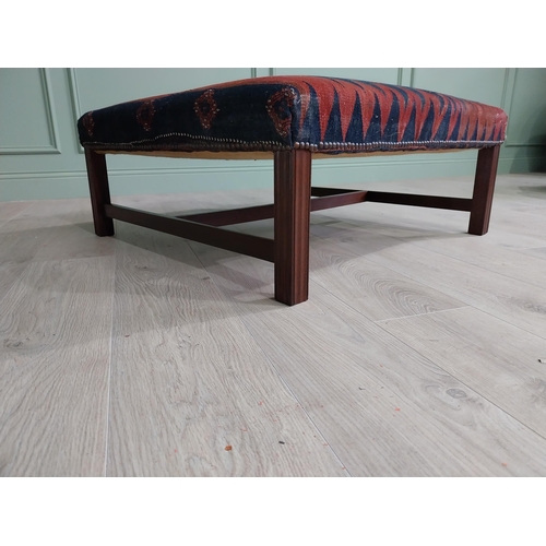 48 - Good quality mahogany centre stool with Kiln rug upholstered seat raised on square legs in the Georg... 