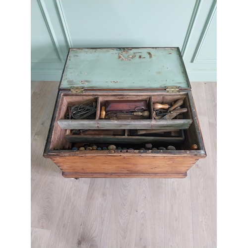 480 - Early 20th C. pine carpenters tool box complete with contents of tools {60 cm H x 82 cm W x 44 cm D}... 