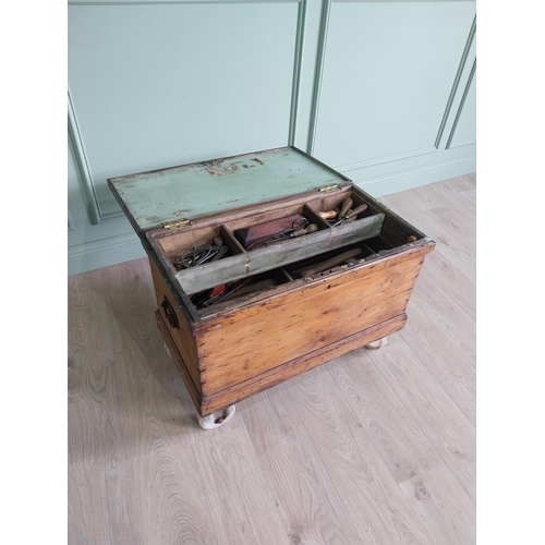 480 - Early 20th C. pine carpenters tool box complete with contents of tools {60 cm H x 82 cm W x 44 cm D}... 